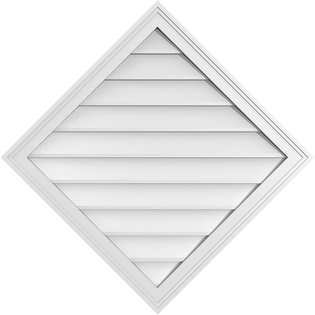 Ekena Millwork Diamond Surface Mount PVC Gable Vent: Functional, w/ 2"W x 1-1/2"P Brickmould Frame, 34"W x 34"H GVPDI34X3402SF
